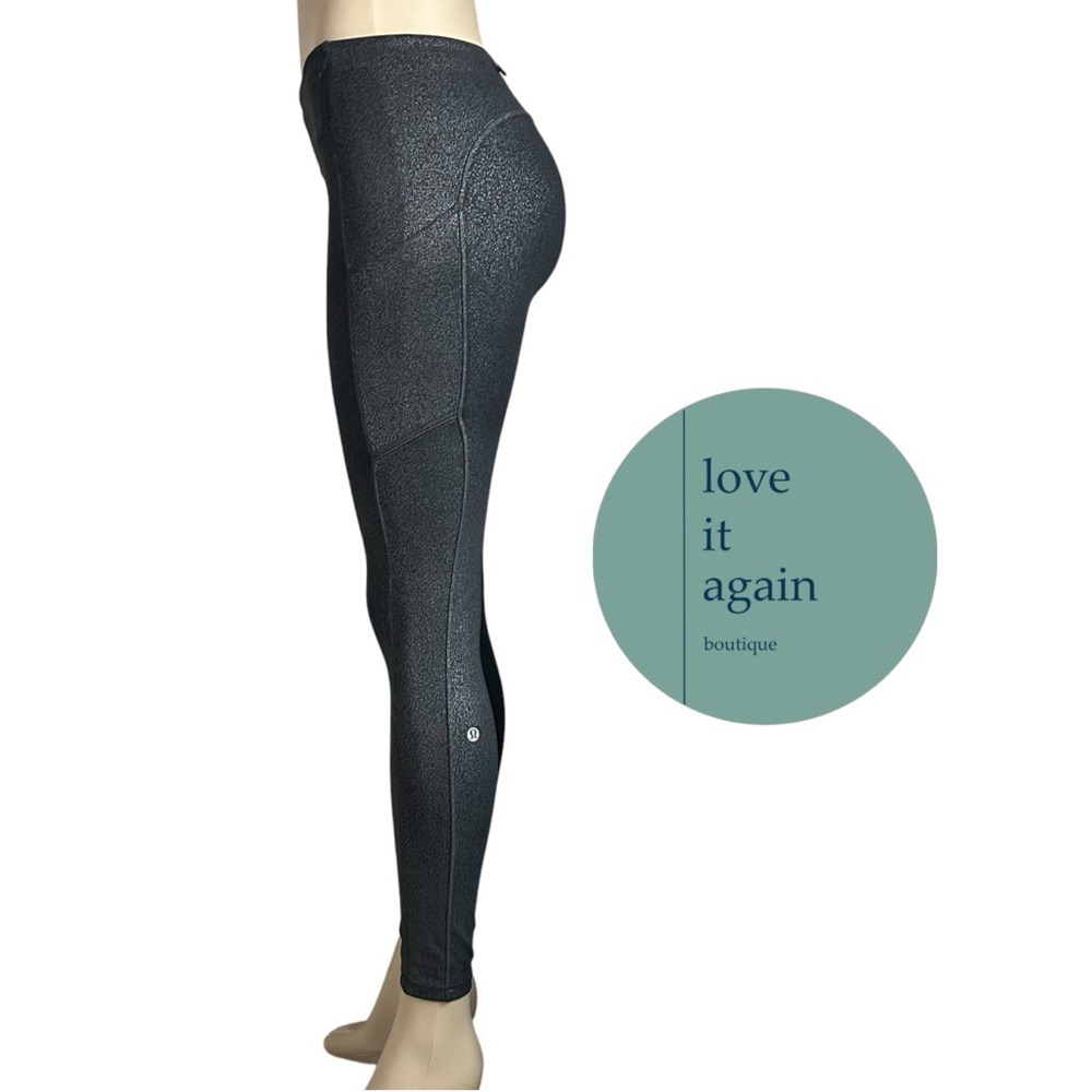 Lululemon Speed Up Tight Luminosity Foil Print Black Silver Size 4